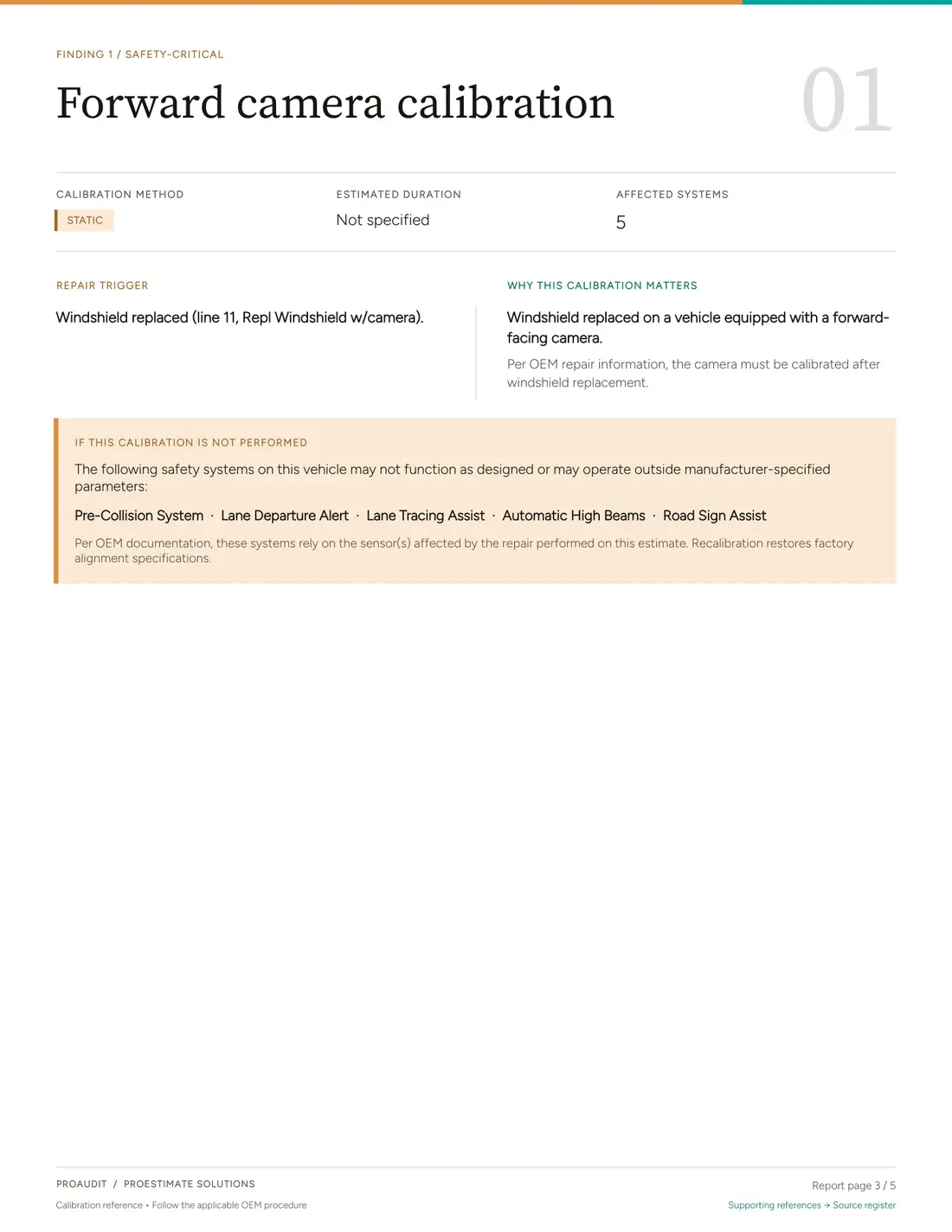 ADAS calibration report, page 3 of 5