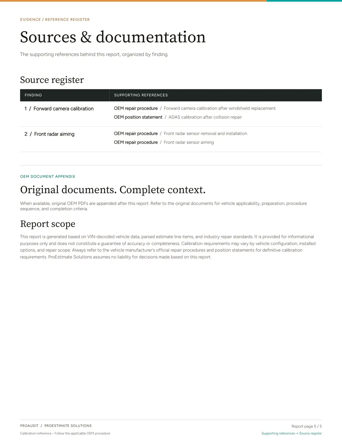 ADAS calibration report, page 5 of 5