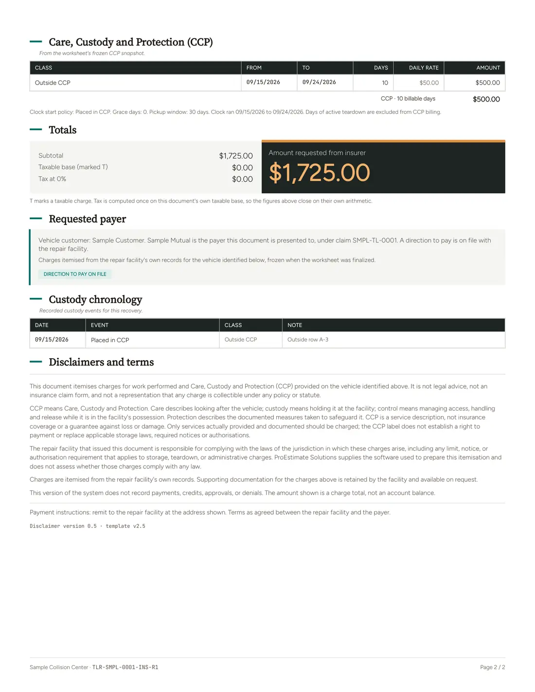 Total loss insurer invoice, page 2 of 2
